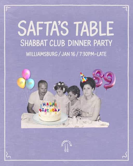 1/16: Safta’s Table Shabbat Club Dinner Party thumbnail