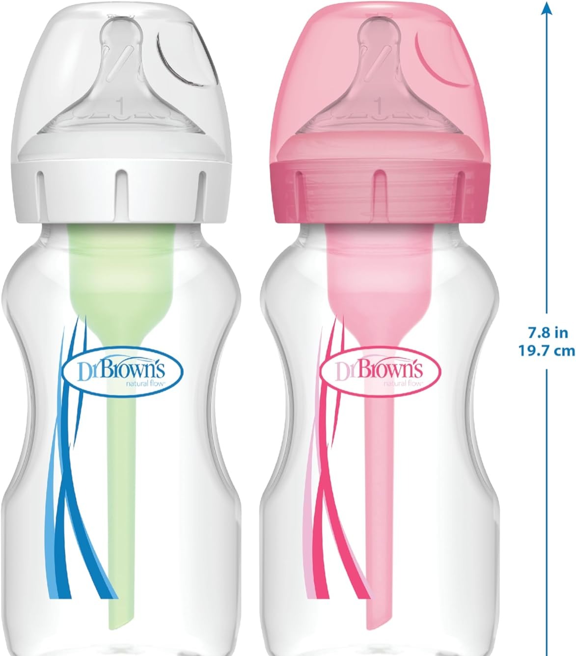 Dr. Brown’s Natural Flow Anti-Colic Options+ Wide-Neck Baby Bottles 9 oz/270 mL, with Level 1 Slow Flow Nipple, 4 Pack, 0m+ thumbnail