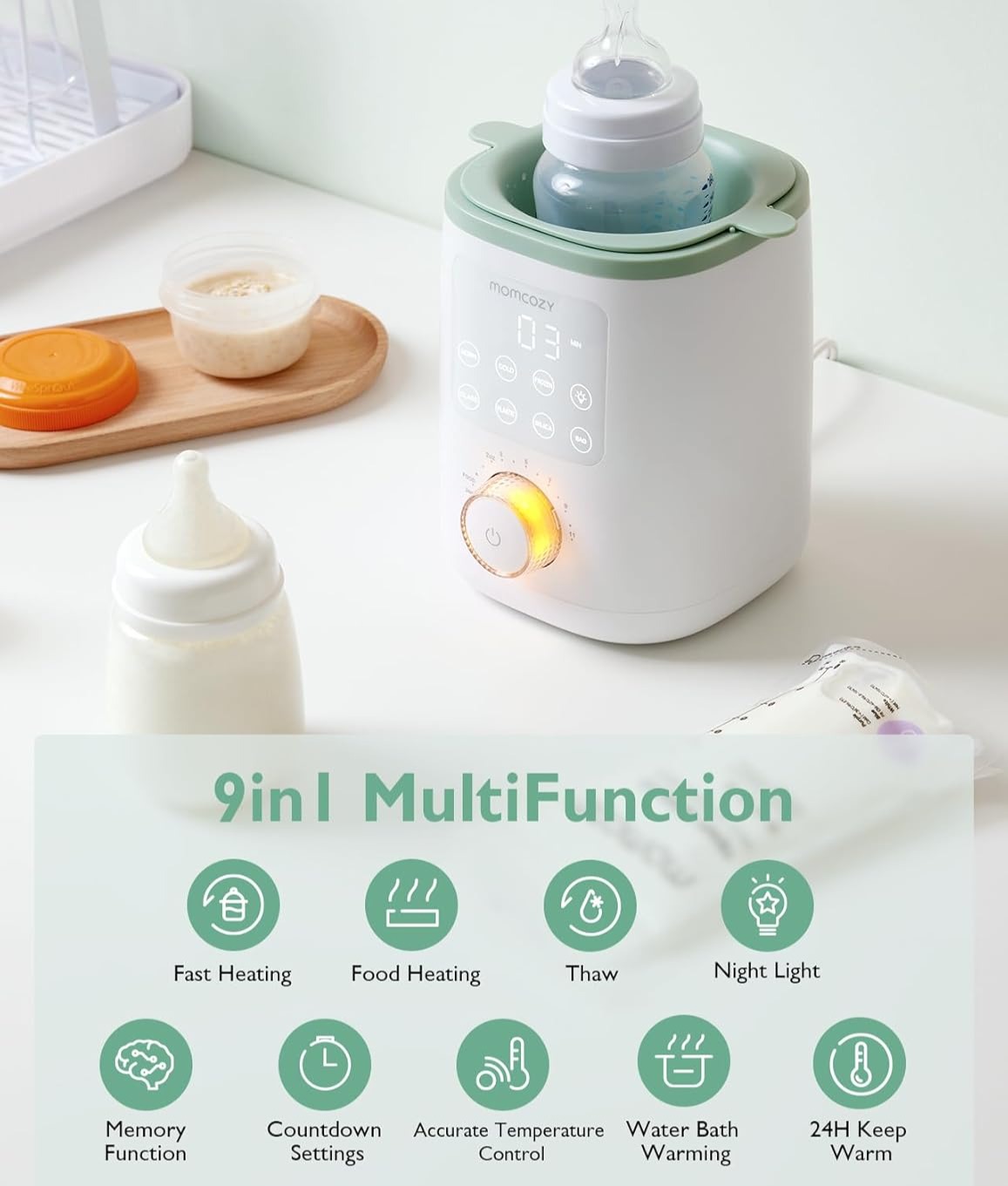 9-in-1 Baby Bottle Warmer| Milk, baby supplementary food | Frozen, Cold, or Fresh status | Fits all brand milk bottles and milk bags thumbnail