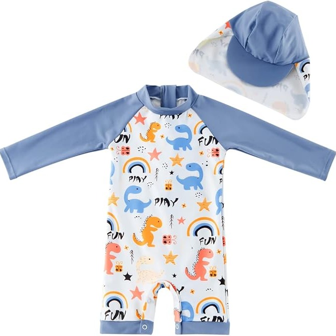 Toddler and Baby Boys One Piece Swimsuit with Snap Bottom UPF 50+ Sun Protection thumbnail