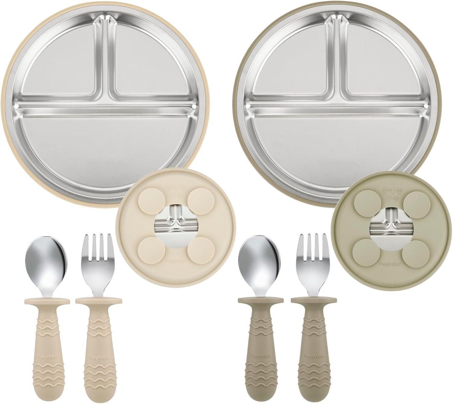 2 Pack Stainless Steel Baby Suction Plates & 2 Pack Spoons and Forks Set 🍽️ thumbnail