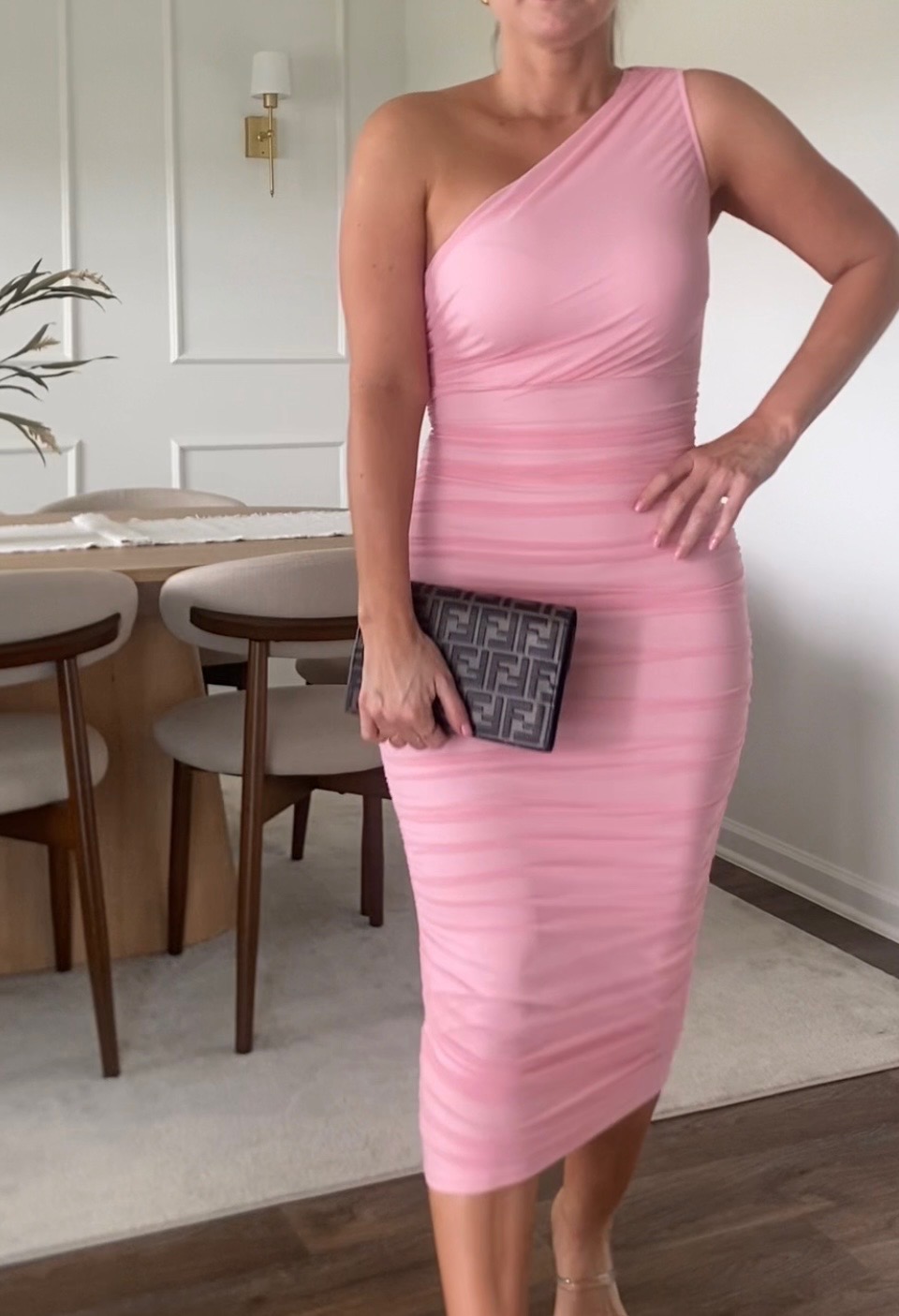 One shoulder Pink dress thumbnail