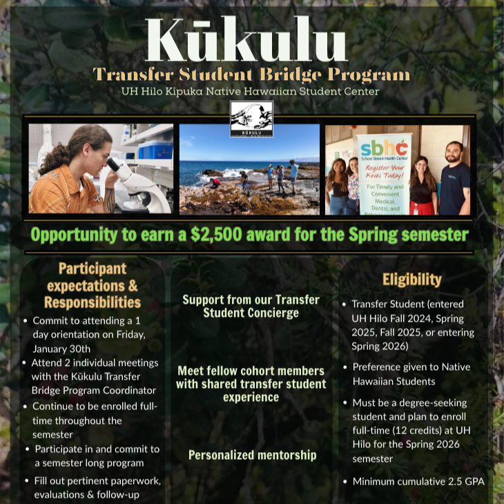 Kūkulu Transfer Student Program Application-  Deadline: Dec. 5 thumbnail