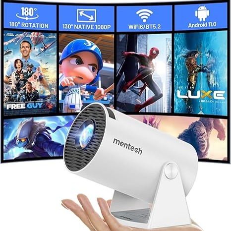 Amazon.com: Mini Projector with WiFi and Bluetooth, 180° Rotatable Portable Projector, 130" Smart Projector with Android TV 11.0, 1080P Support 4K Decoding, 2.4G/5G WiFi6, Auto Keyston for Home Theater, White : Electronics thumbnail