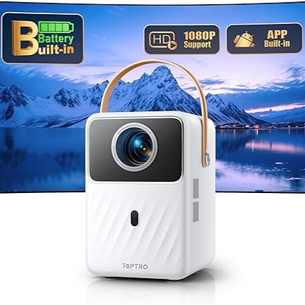 Amazon.com: [Built-in Battery & Apps] Mini-Projector with WiFi and Bluetooth, Battery Powered Projector 1080P, TOPTRO Smart Portable Projector, Auto Focus Keystone, Outdoor Movie Projector for Phone/TV Stick : Electronics thumbnail