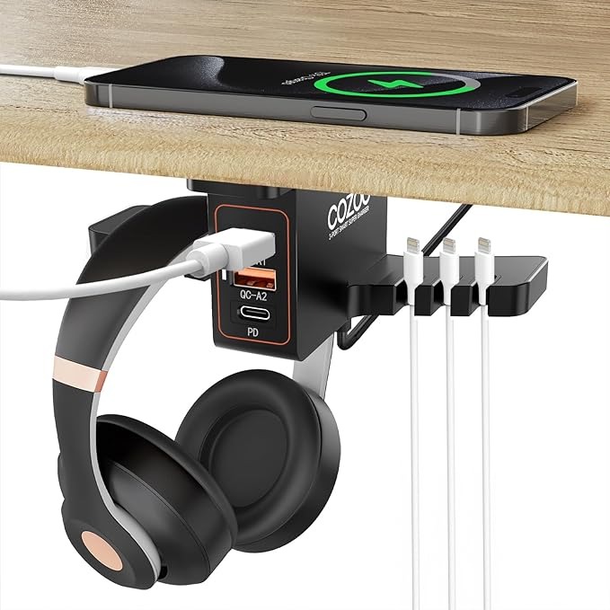 Amazon.com: COZOO Headphone Stand with USB Charger Under Desk Headset Holder Mount with 3 Port USB Charging Station (20W PD & QC3.0) and iWatch Stand Smart Watch Charging Dock Dual Earphone Hanger Hook,UL Tested : Video Games thumbnail