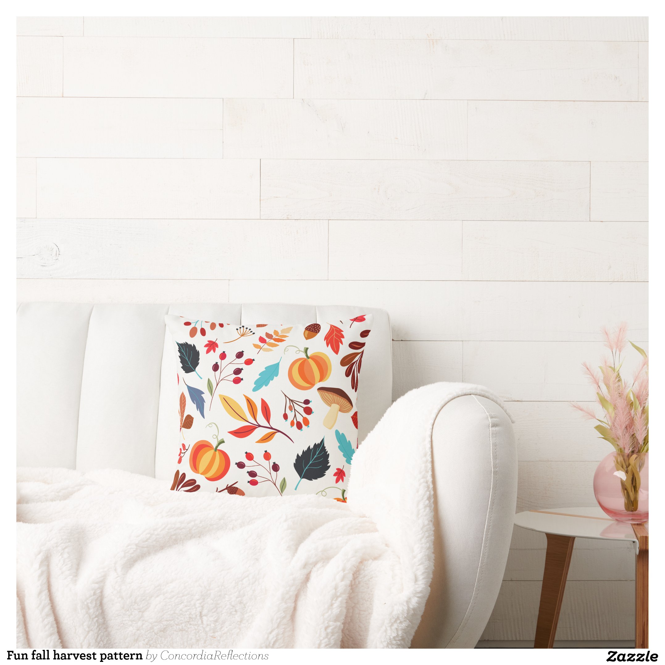 Fun fall harvest pattern throw pillow thumbnail