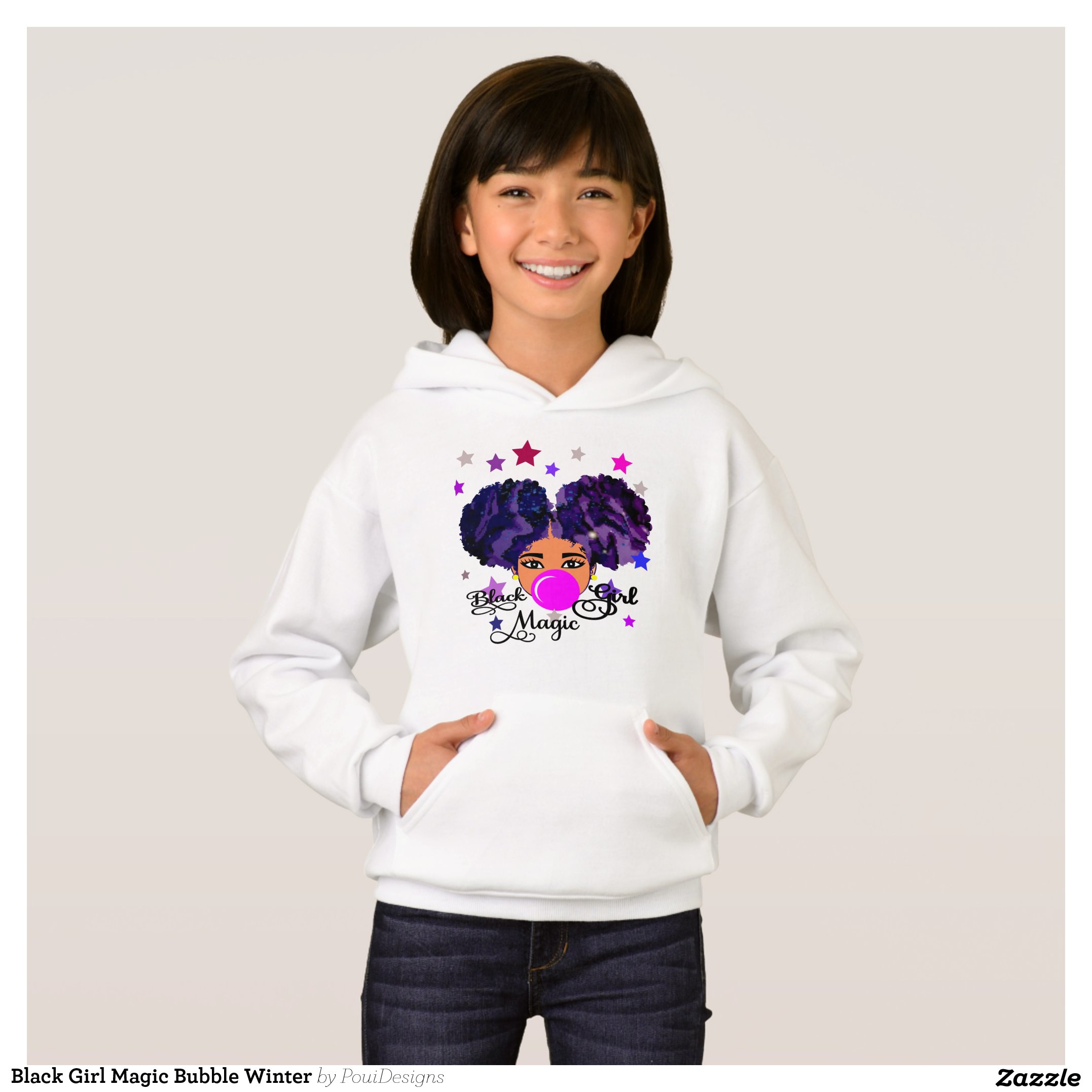 Girls Cute Purple Unicorn Rainbow Custom Name Hoodie thumbnail