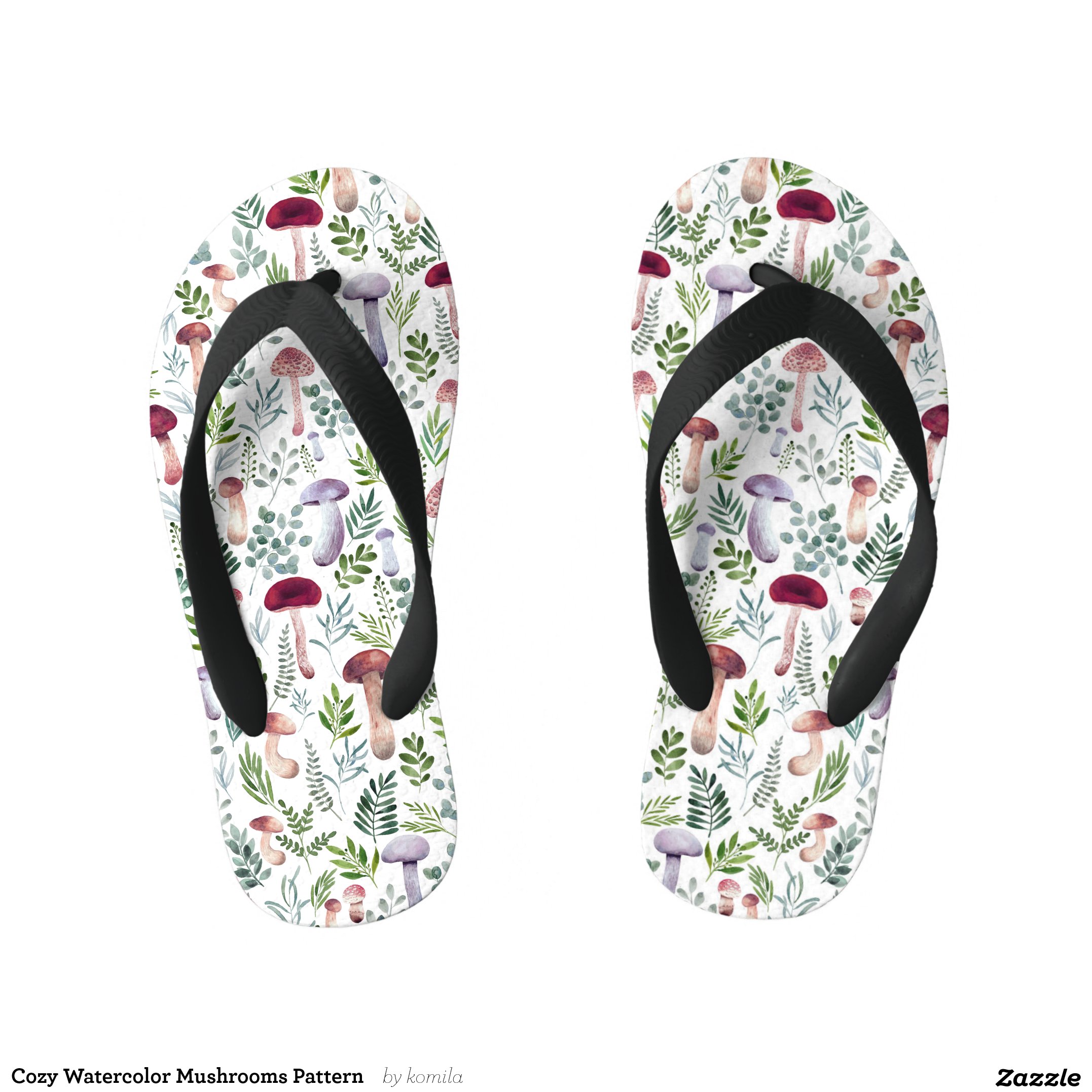 Cozy Watercolor Mushrooms Pattern Kid's Flip Flops thumbnail