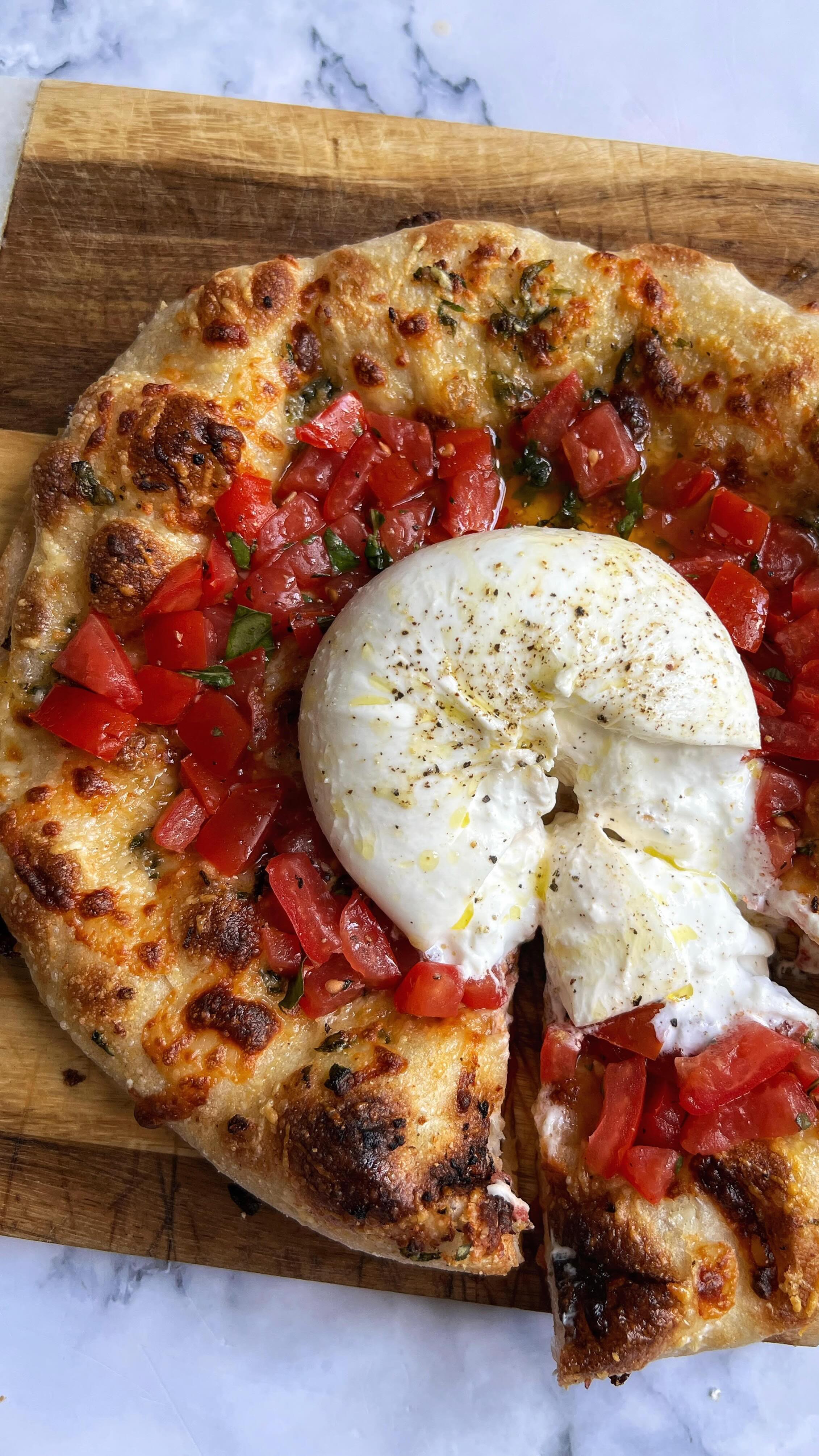 Cooking with kids ASMR - Episode One: Marinated Tomato + Burrata Pizza 🍕 🍅 🌿 #pizza #fryingpanpizza #cookingwithkids #bu