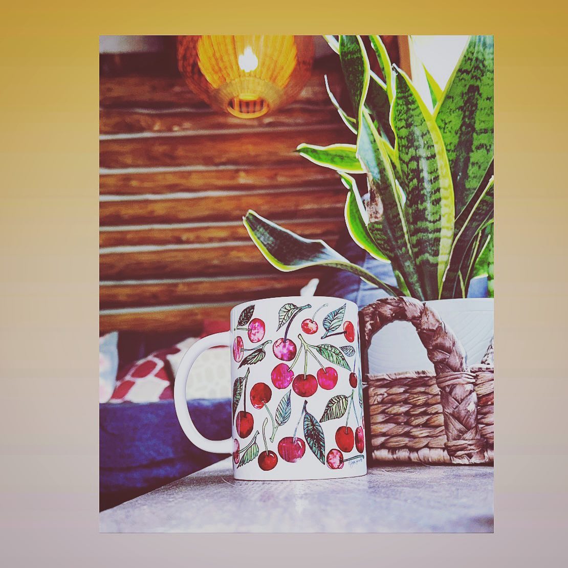 This cute Door County cherry mug is one of many mugs available on my website, and it has also been restocked at @thepear