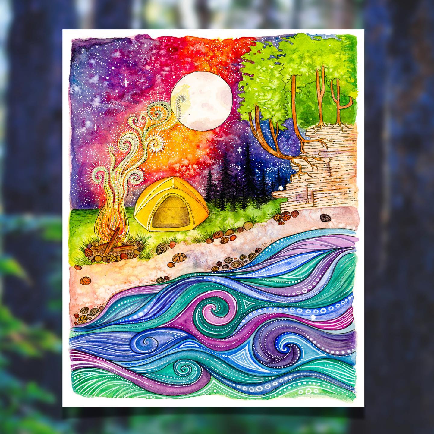 Enchanted Camping 🏕️🌊🔥🌌🌕

My entry into the Art of the Door Contest with the following painting description: 

Surround 