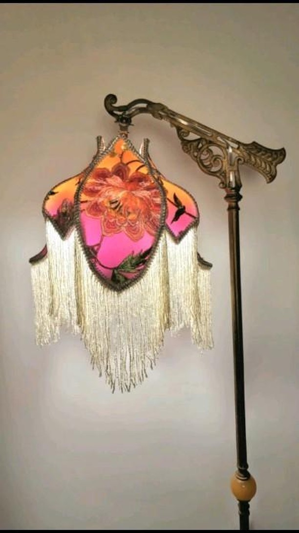 A 1930's style Victorian lampshade commission!  Antique textiles, hand dyed silk and sparkling glass beads for a dramati