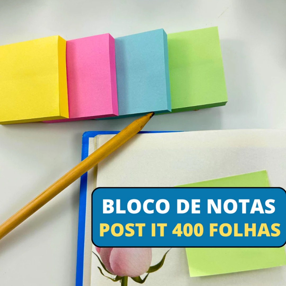 Bloco de Notas Adesivo Post it 400 Folhas 50x50mm ou 76x76mm Colorido thumbnail