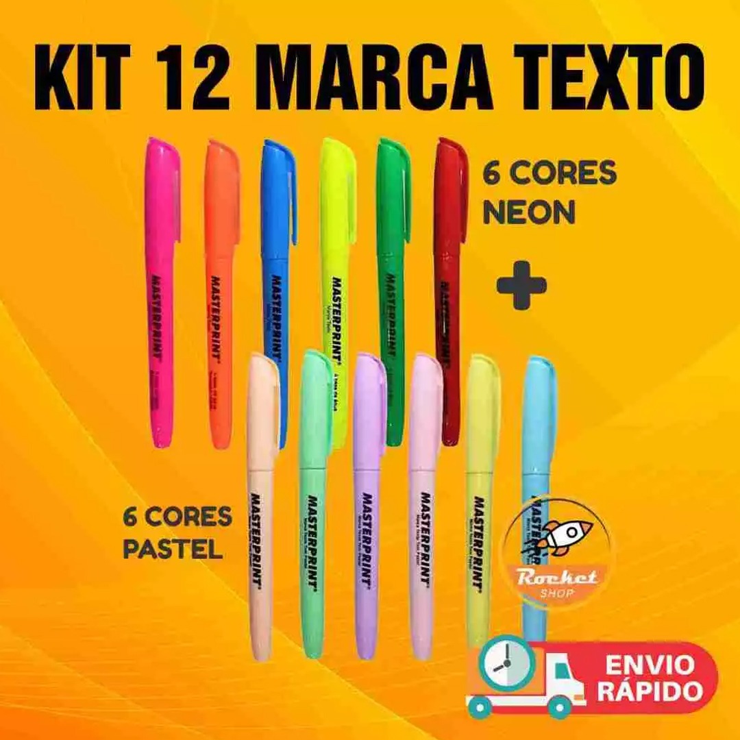 Kit Marca texto com 12 Unidades Masterprint 6 Neon + 6 Pastel thumbnail