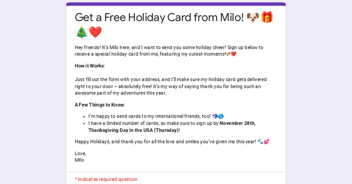 Get a Free Holiday Card from Milo! 🐶🎁🎄❤️ thumbnail