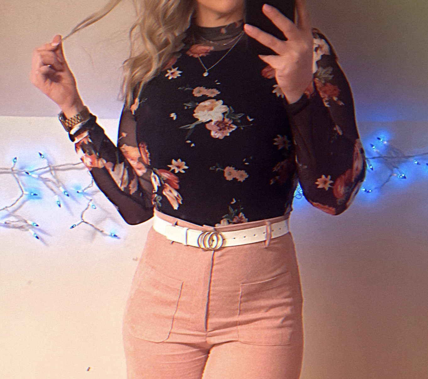 Mesh Long Sleeve Floral Top thumbnail
