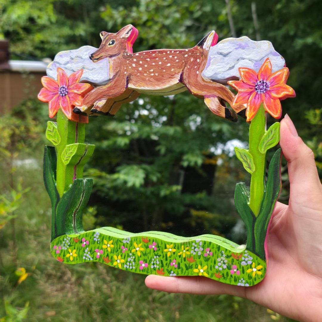 Whimsical deer mirror — Indica Makes Art thumbnail