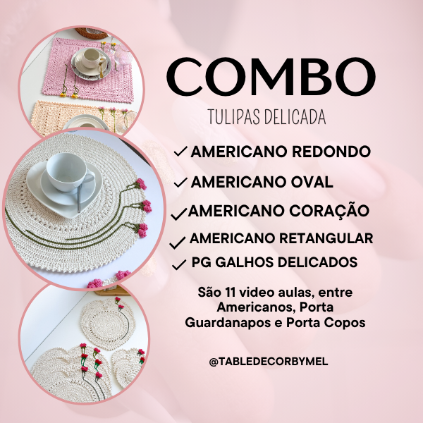 Combo Tulipas Delicadas-São 11 vídeo aulas entre americanos, porta guardanapos e porta copos. thumbnail