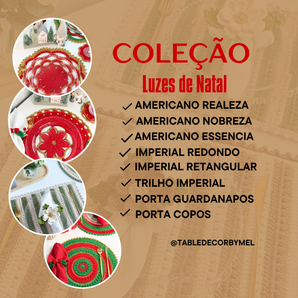 Coleção Luzes de Natal: 7 Americanos, 1 Trilho de Mesa,5 Porta Copos e 4 Porta Guardanapos thumbnail