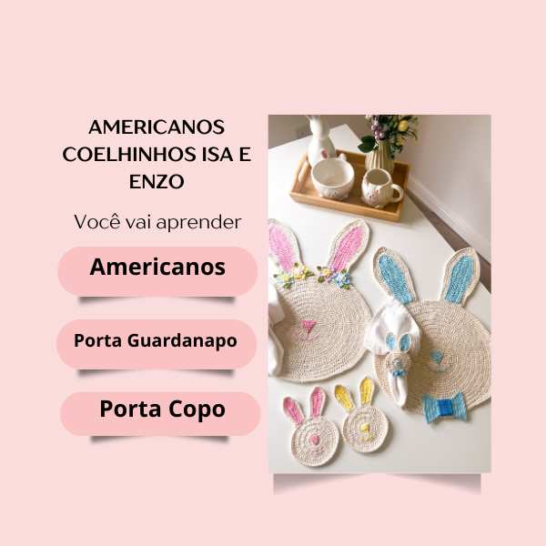 Aula Americanos Coelhinhos Isa e Enzo com Porta Guardanapo e Porta Copo thumbnail