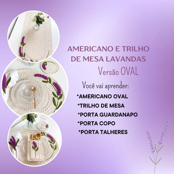 Aula Americano Lavandas Oval- Trilho de Mesa- Porta Guardanapo- Porta Copo- Porta Talheres thumbnail