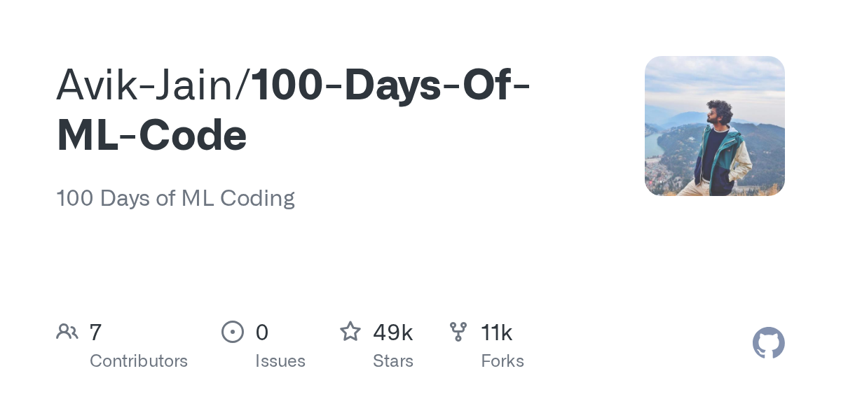 100 days of ML code - Github thumbnail