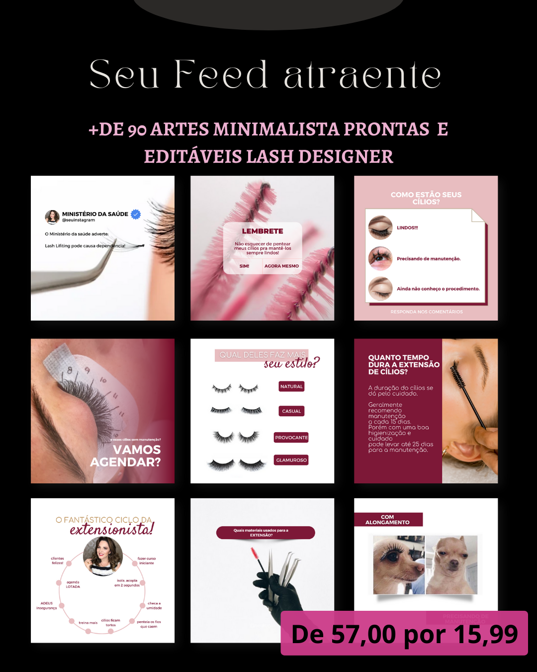 Pack Canva +90 Artes Lash 100% Editável  thumbnail