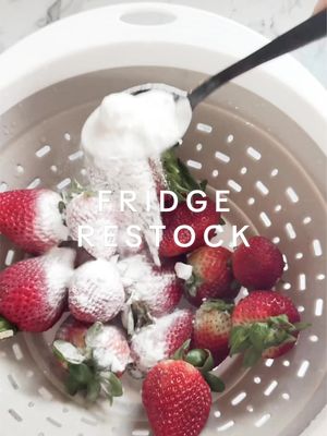 healthy reminder to wash your fruits and veggies 🍒🌱🥥🫧 #asmr #fridgeorganization #fridgerestock #mealprep #restock #refil