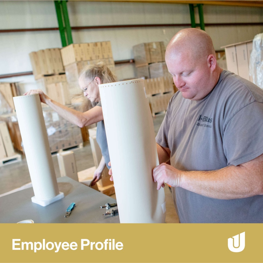 Meet Blake, our Warehouse Manager. Blake started with U-Blast Stencil in 2016. He makes sure we have all the inventory w