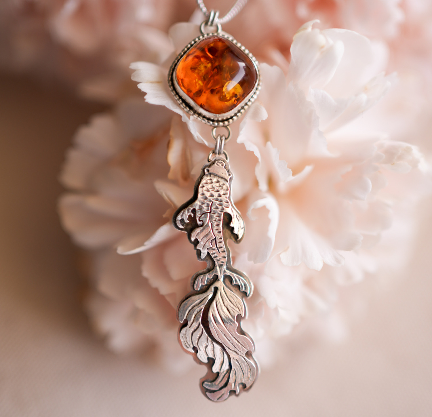 Koi Fish Necklace With Baltic Amber thumbnail