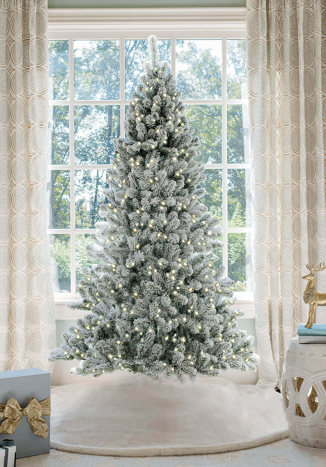 7 Foot Prince Flock Artificial Christmas Tree 400 LED Lights thumbnail