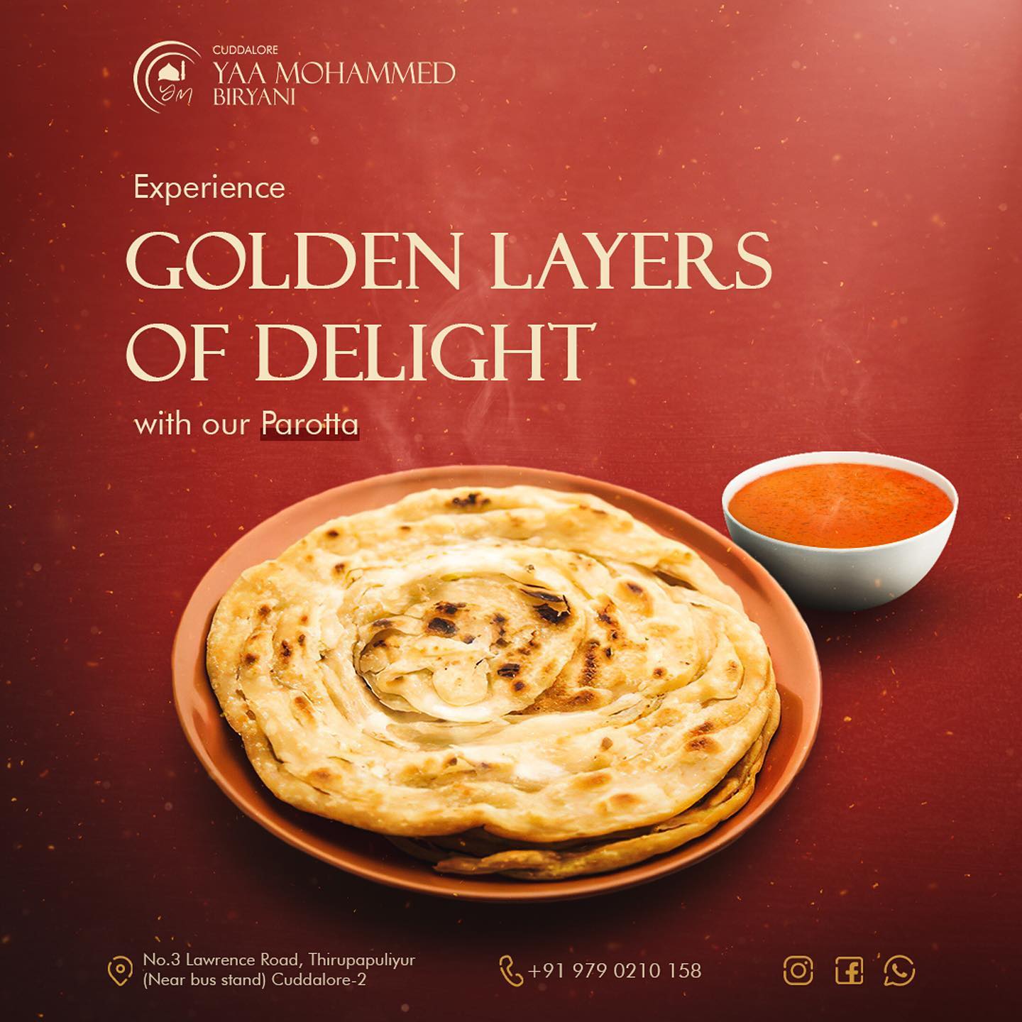 Experience the delightful swirl and golden layers of our Parotta!🔥🤤 

Designed by @adnan.dsgn 

#biryani #parotta #cudda