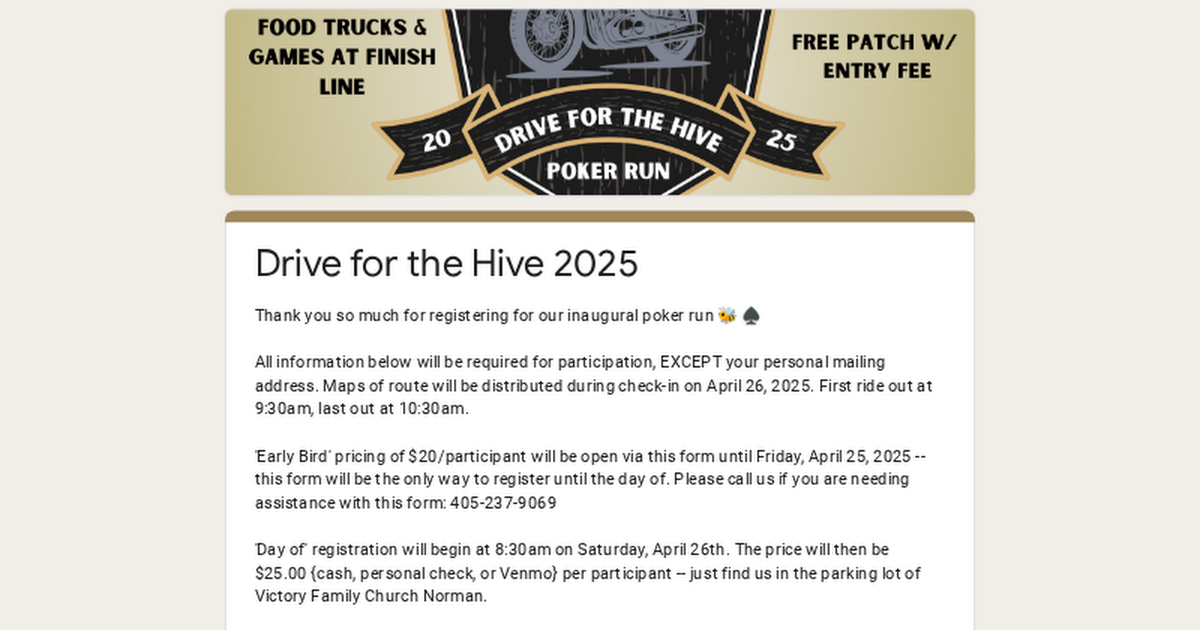 Drive for the Hive 2025 Sign Up Form thumbnail
