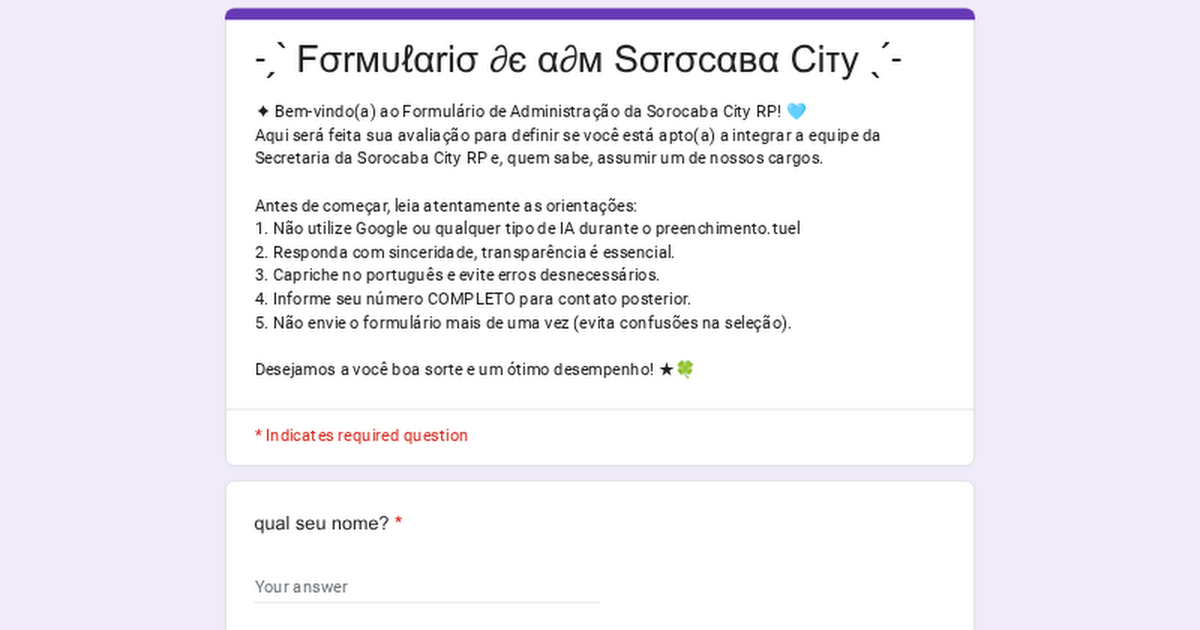 ˗ˏˋ Formulário de adm Sorocaba City  ˎˊ˗ thumbnail