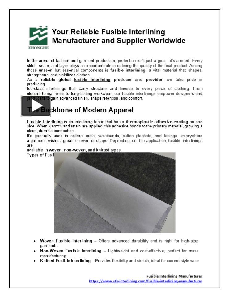 Fusible Interlining Manufacturer and Supplier Worldwide PowerPoint PPT Presentation thumbnail