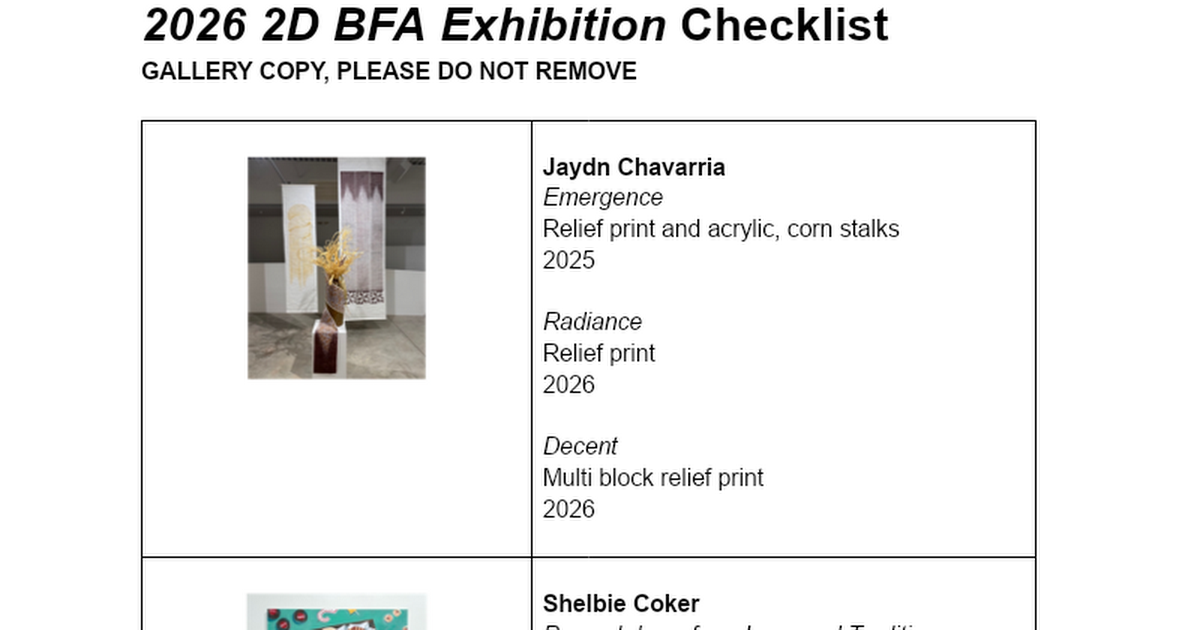 2026 2D BFA Exhibition Checklist thumbnail