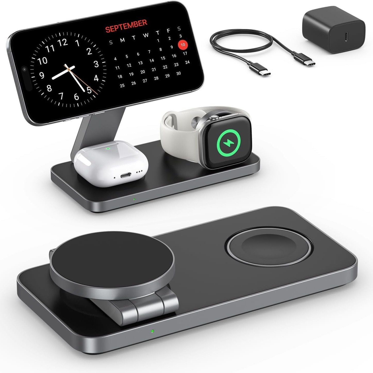 Chargeur sans Fil avec Mag-Safe, 3 en 1 Station de Charge pour Apple, Pliable Chargeur inductif sans Fil pour iPhone 16 15 14 13 12, Apple Watch, AirPods Pro avec Adaptateur Rapide : Amazon.fr: High-Tech thumbnail