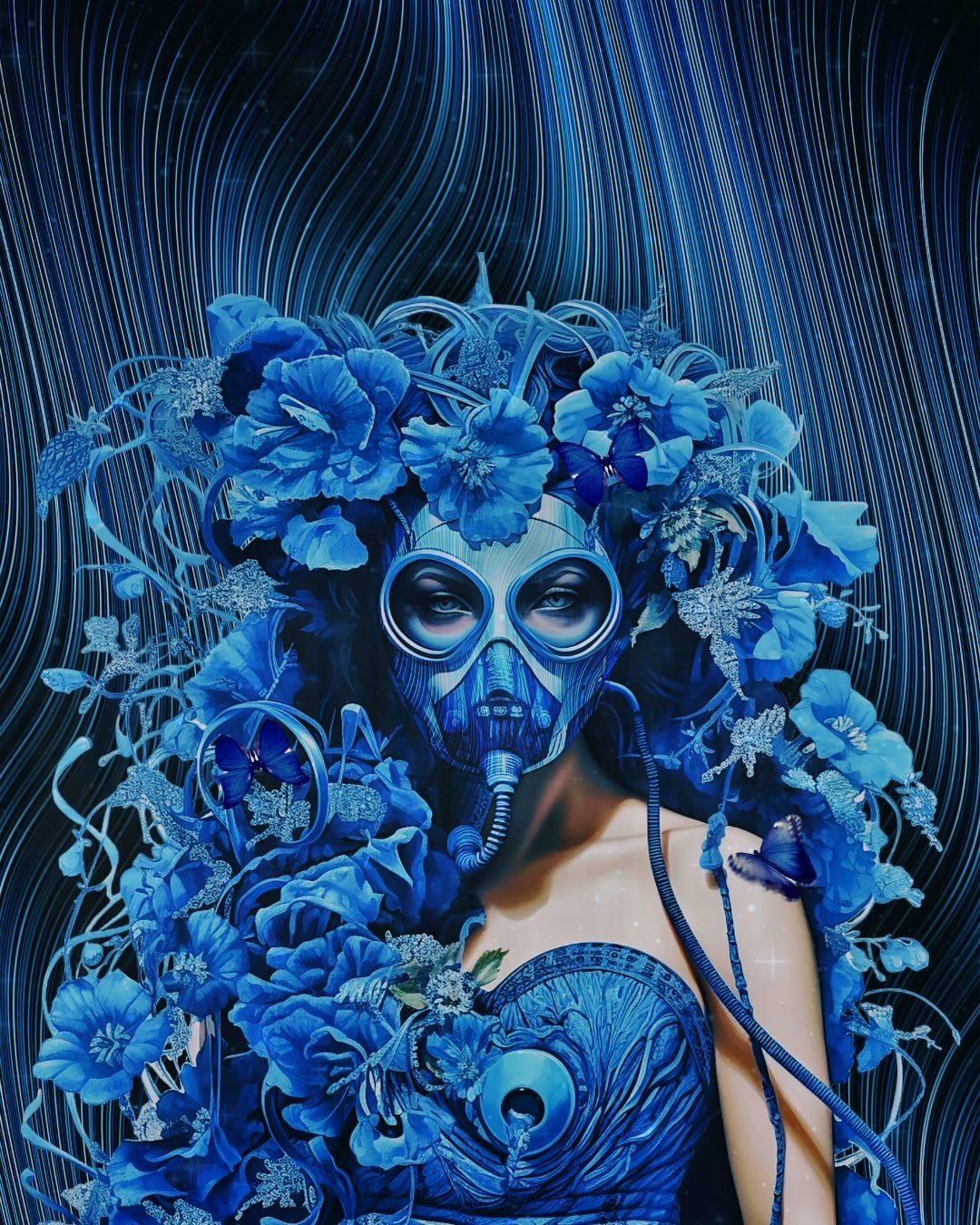 “Feel Free” on @withfoundation 

#mask #blue #pattern #ai #gasmask #flower #butterfly #magic #fairy #visual #conceptual 