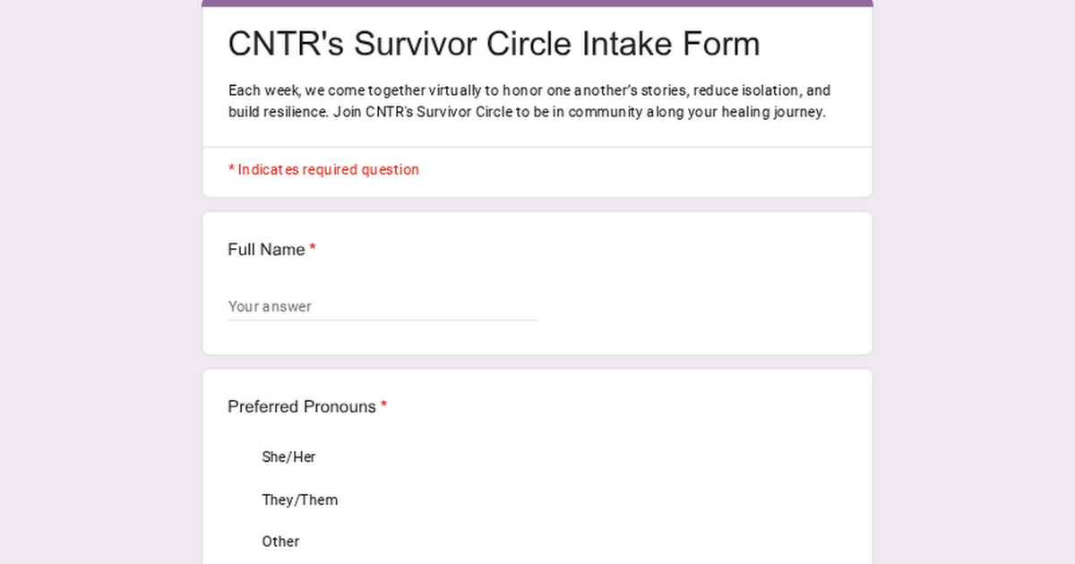 CNTR's Survivor Circle Intake Form thumbnail