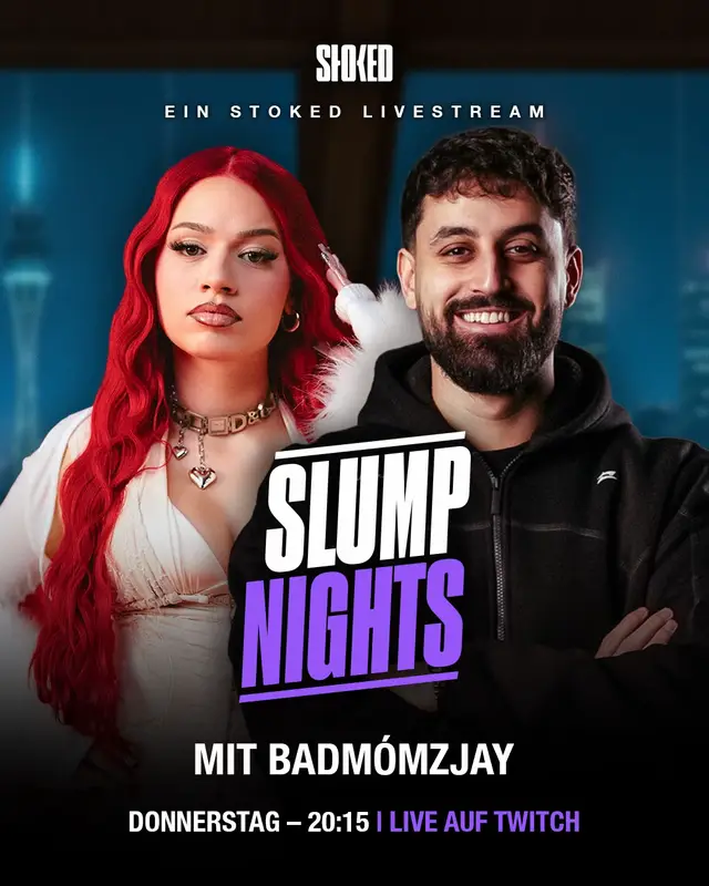Spread the word🗣️ Die Late Night Show, hosted by Daniel Slump, präsentiert von STOKED - mit badmómzjay als Gast!🔥 Live z