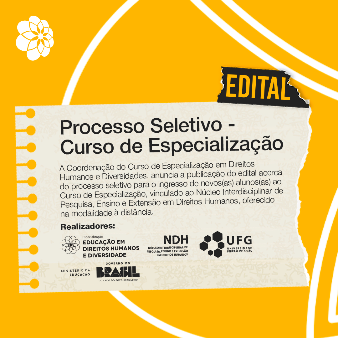 Publicado o edital para novos(as) estudantes -  Curso de Especialização  em Direitos Humanos e Diversidades | Direitos Humanos - NDH thumbnail