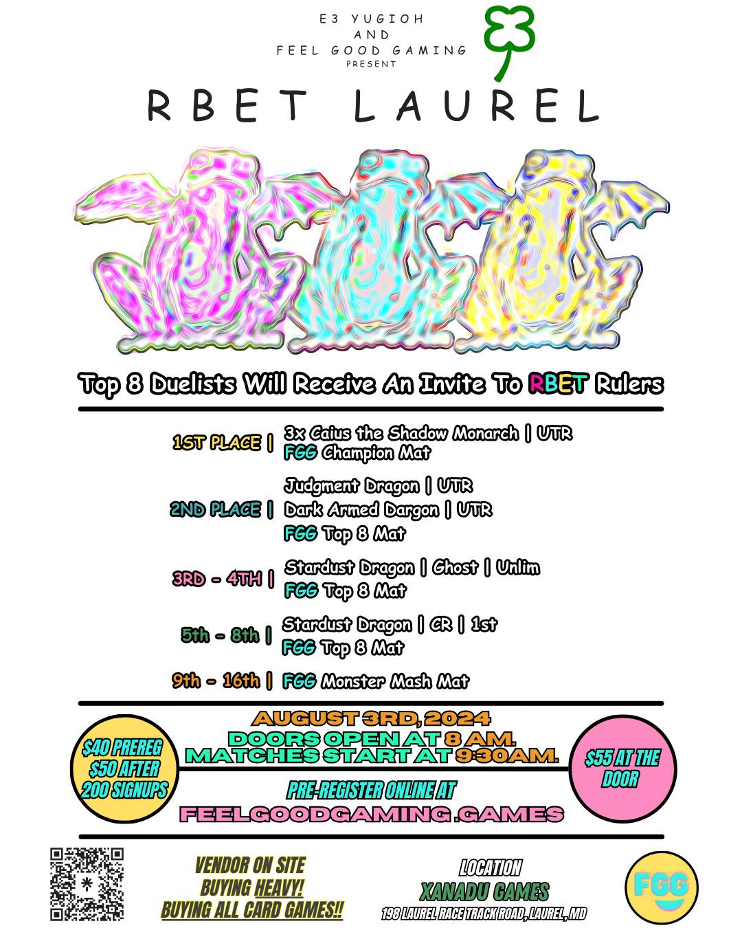 Here's the prizing for our upcoming RBET Laurel tournament! Make sure to pre-register as soon as you know that you can m