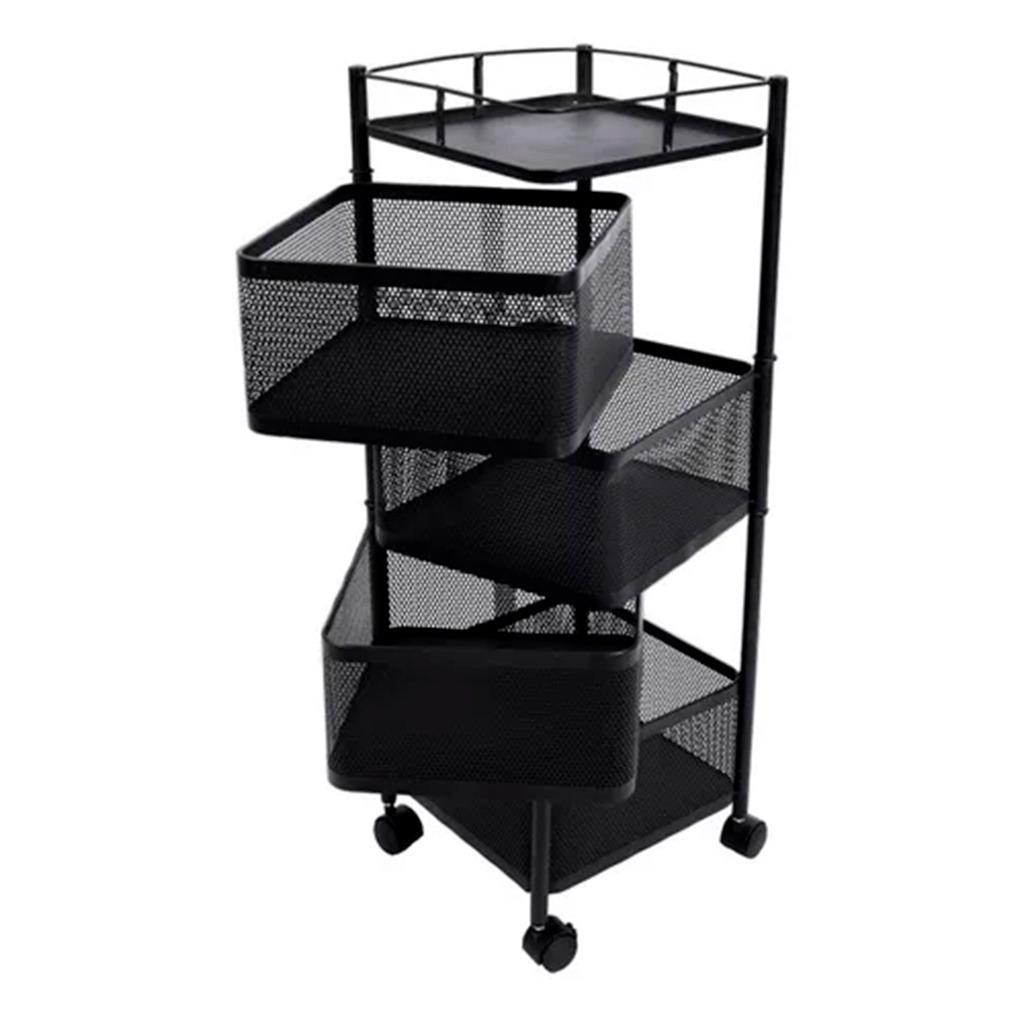 073 Gaveteiro Multiuso Giratório Carrinho Organizador Fruteira com Rodinhas Preto thumbnail