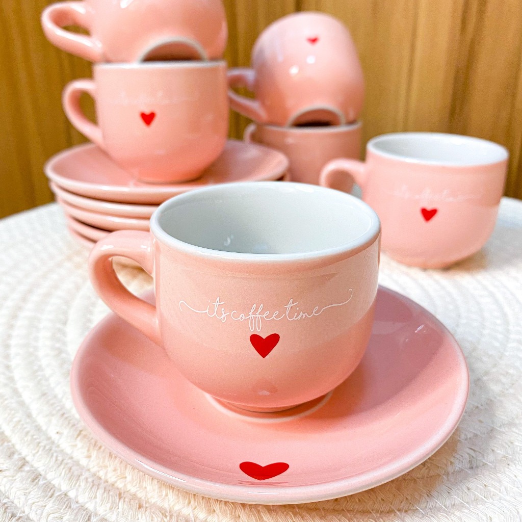 014 Jogo C/12 ou 8 Peças Xícaras com pires café chá 90ml thumbnail