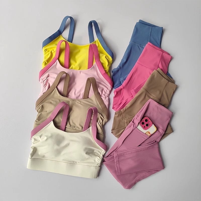 081 Conjunto De Yoga Feminino Sem Costura Roupas De Ginástica Esportivas Soutien De Cintura Alta Leggings Fitness Bra Top Calças thumbnail