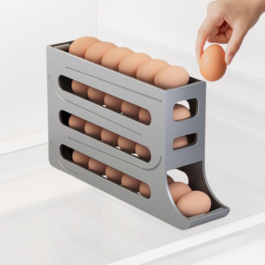 057 Porta Ovos Deslizante Organizador Para Geladeira De 4 Camadas Automática Rolantes thumbnail