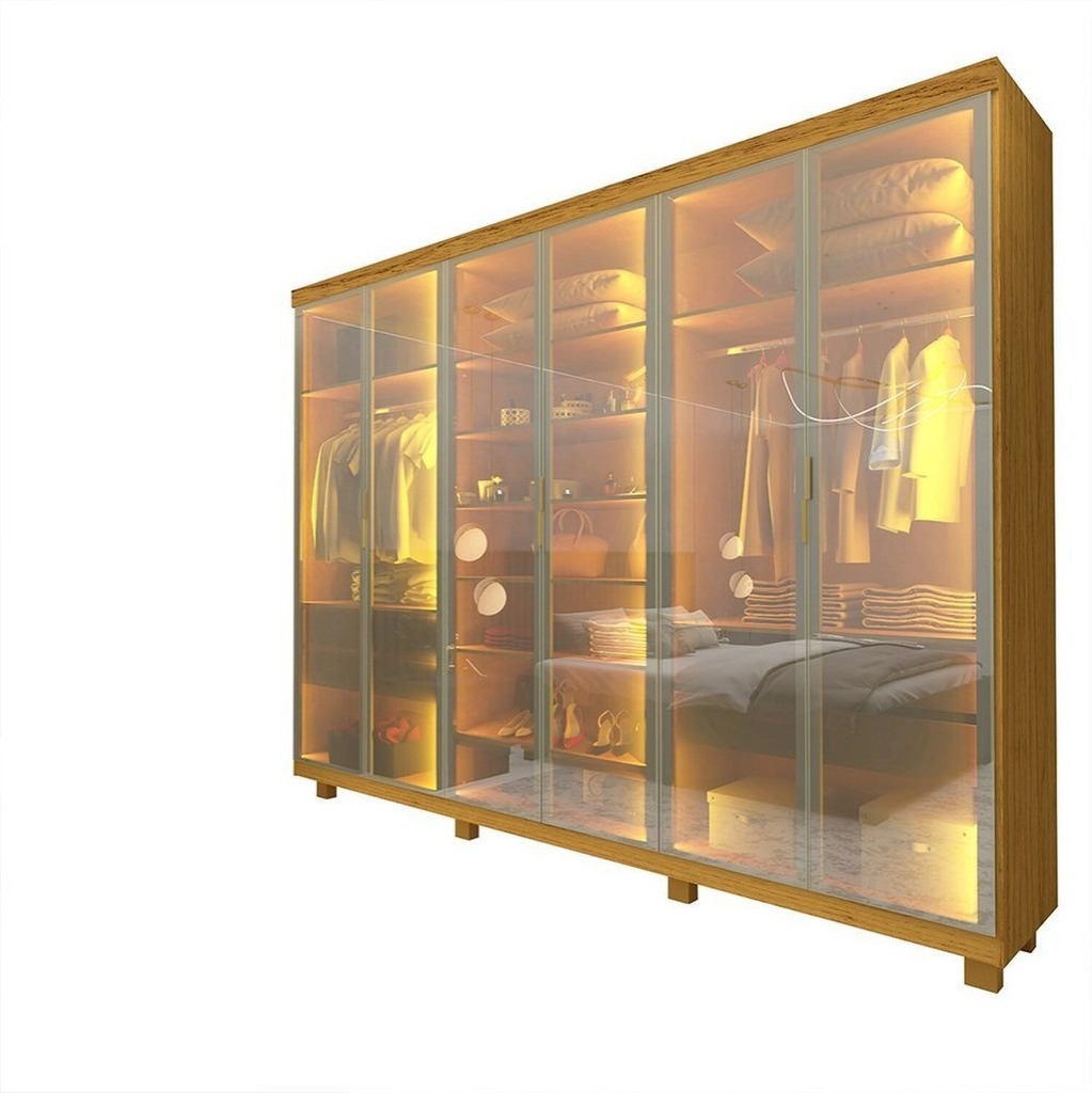 049 Guarda roupa Casal 6 portas com 6 portas reflectas com pés com led Imperatriz  thumbnail
