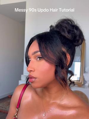 Replying to @Tyla 💕 Messy 90s Updo Tutorial with clip ins on silk pressed hair #updoforblackgirls #messyupdoblackgirl #u