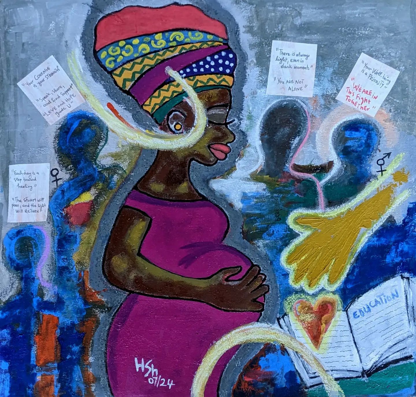 Title: "The Light in the Darkness"
My painting aims to raise awareness and support pregnant women and new mothers who ar